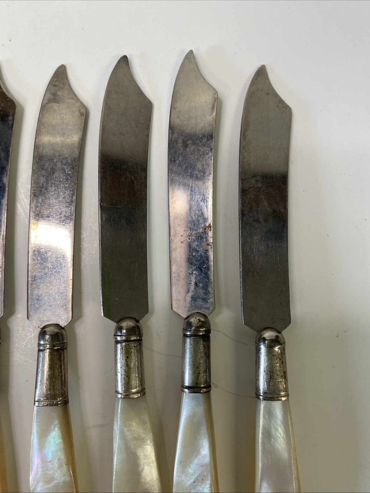 Vintage Sterling Silver Pearl Handle Knives Set of 6, Used