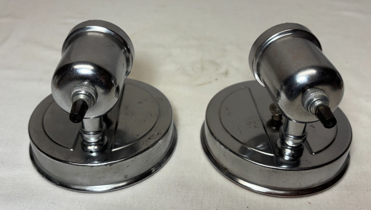 Chrome Sconce Pair Vtg Wall Light Fixture MCM Bathroom Art Deco USA #L92