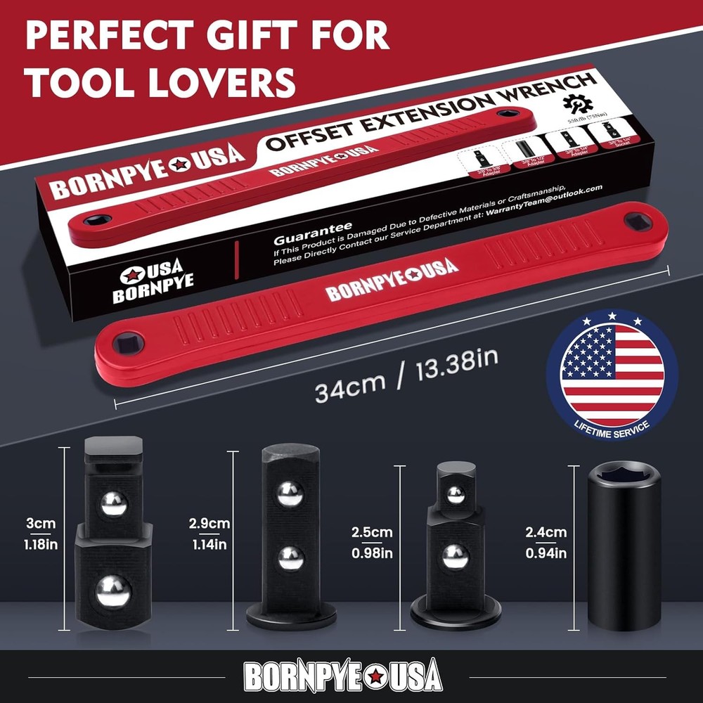 Offset Extension Wrench Set, Impact Ready Socket Wrench Extender Tool with Ve...