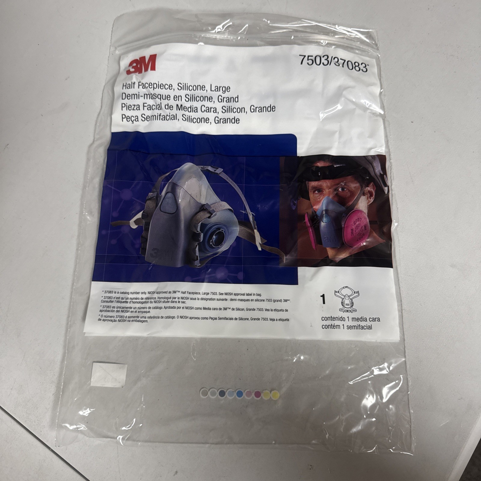 3M 7503 Reusable SILICONE Half Face Respirator Mask LARGE 37083