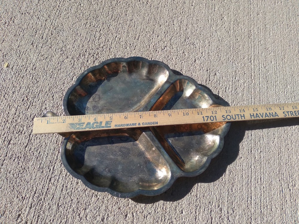 Vintage Leaf Serving Dish Divided Silver Plated Hong Kong