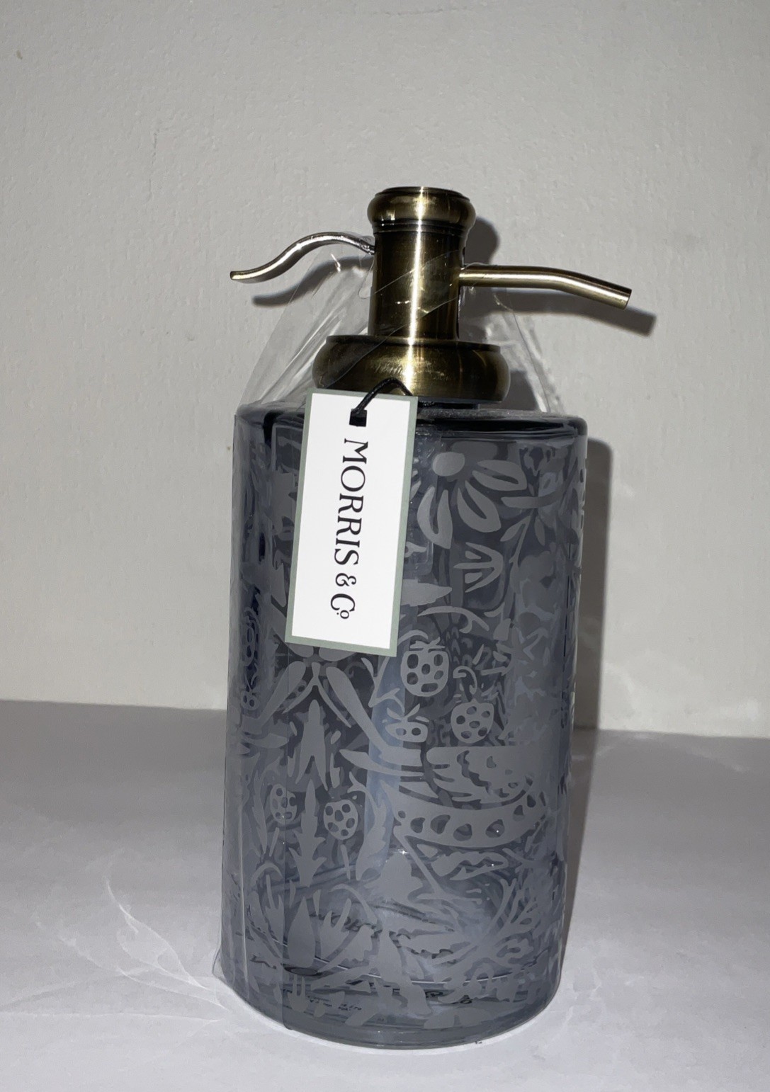 MORRIS & Co. STRAWBERRY THIEF CLEAR GLASS SOAP PUMP BATHROOM VANITY NWT