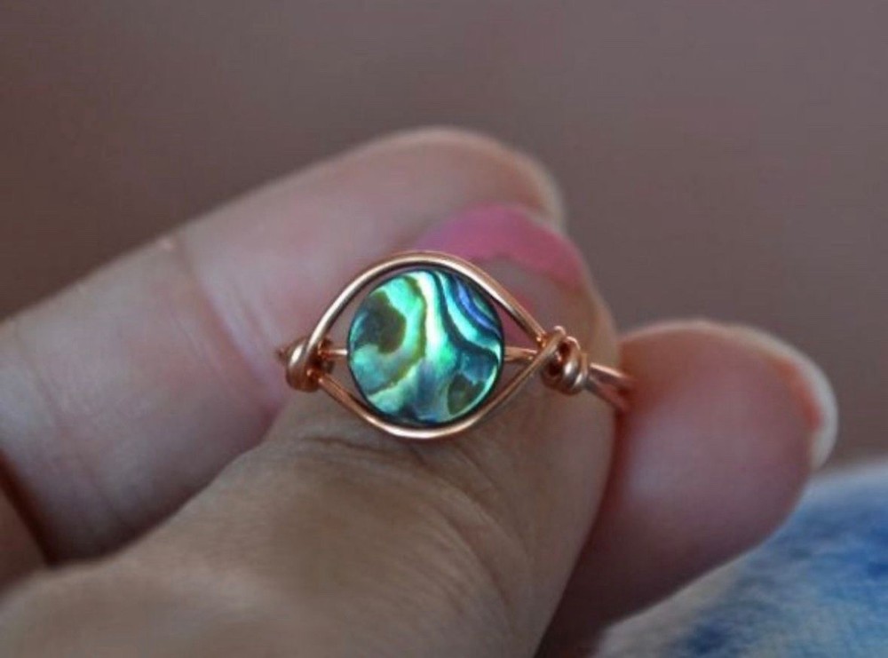 Round abalone shell copper wire handmade Ring