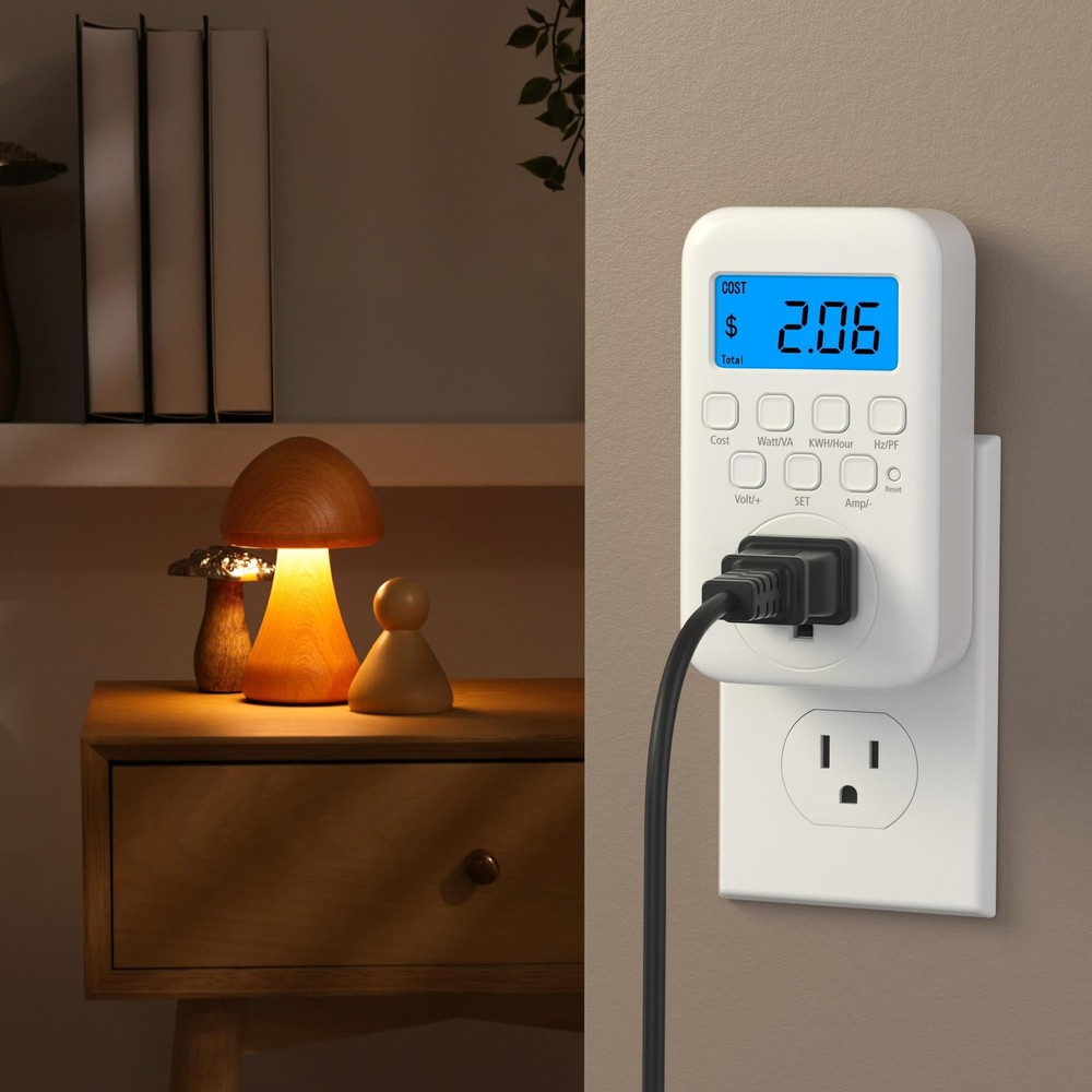 HBN Watt Meter Plug with Backlight, Plug-in Socket Power White