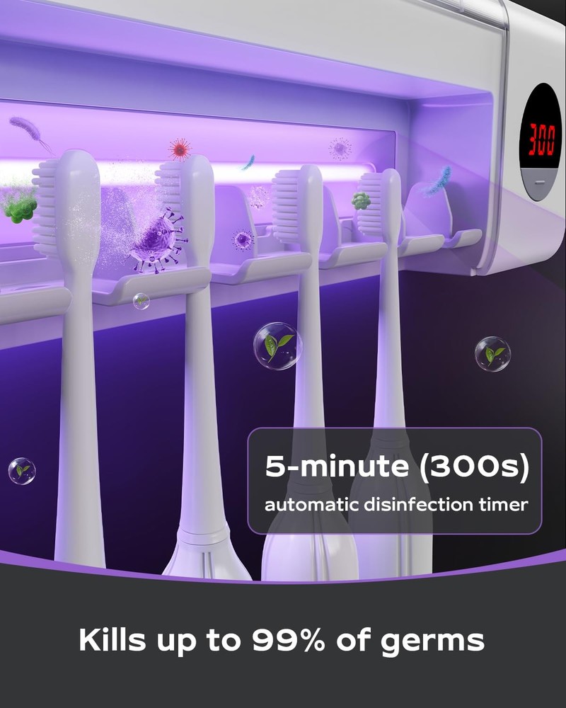 HouseGem Toothbrush Holder, Timer Function, 2000mAh Rechargeable Cordless Wal...