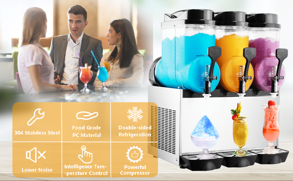 TECSPACE Commercial 1/2/3 Tank 15/30/45L Frozen Drink Slushy Making Machine USA