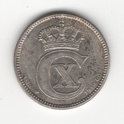 1919 DENMARK SILVER 25 ORE