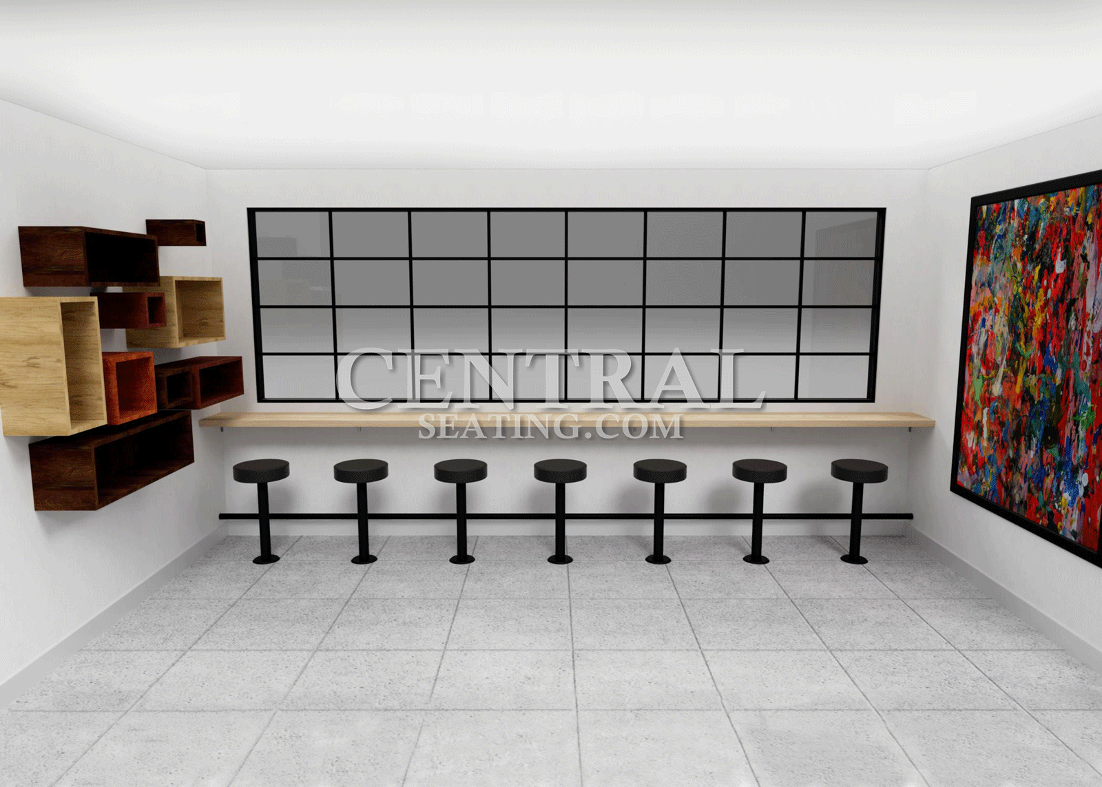 Bolt Down Restaurant Bar Stool with Black Vinyl Round Cushion -18" Dining Height