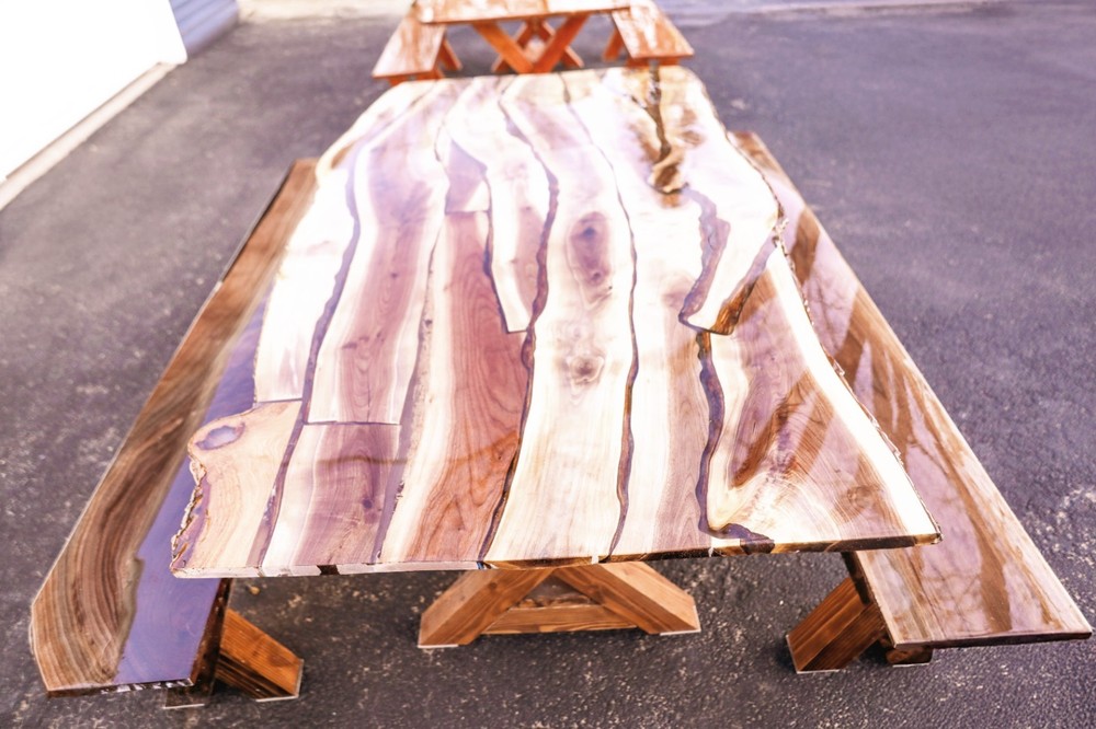 Handcrafted Walnut Bench 85” – Live Edge Solid Wood Rustic Farmhouse – Pickup