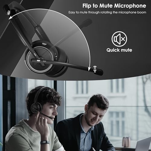 Upgrade ANC & ENC Headset with Microphone for PC, Wireless Headset with Black