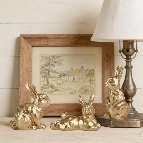 3pcs Gold Bunny Easter Decor,Small Rabbit Figurines for Spring Table Vintage