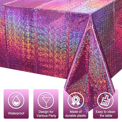 Iridescent Table Cloth for Parties Plastic Shiny Laser Table 6 Pack Pink