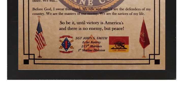 MC-NICE: MARINE CORPS Rifleman's Creed Framed PERSONALIZED