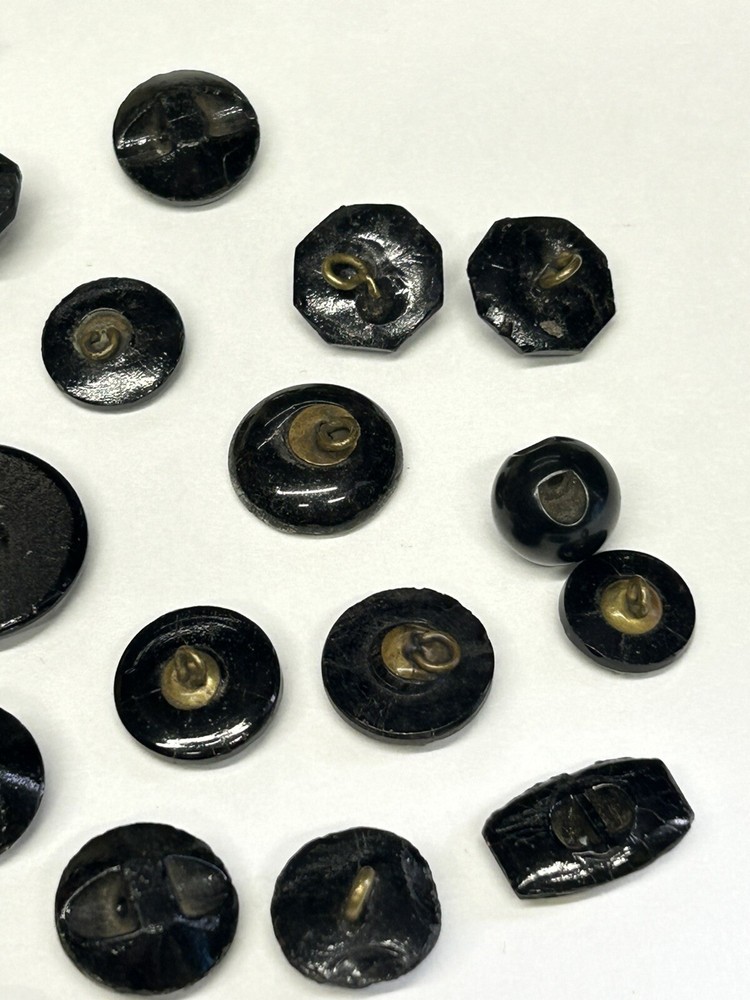 30 Assorted Antique Jet Black Buttons Vintage