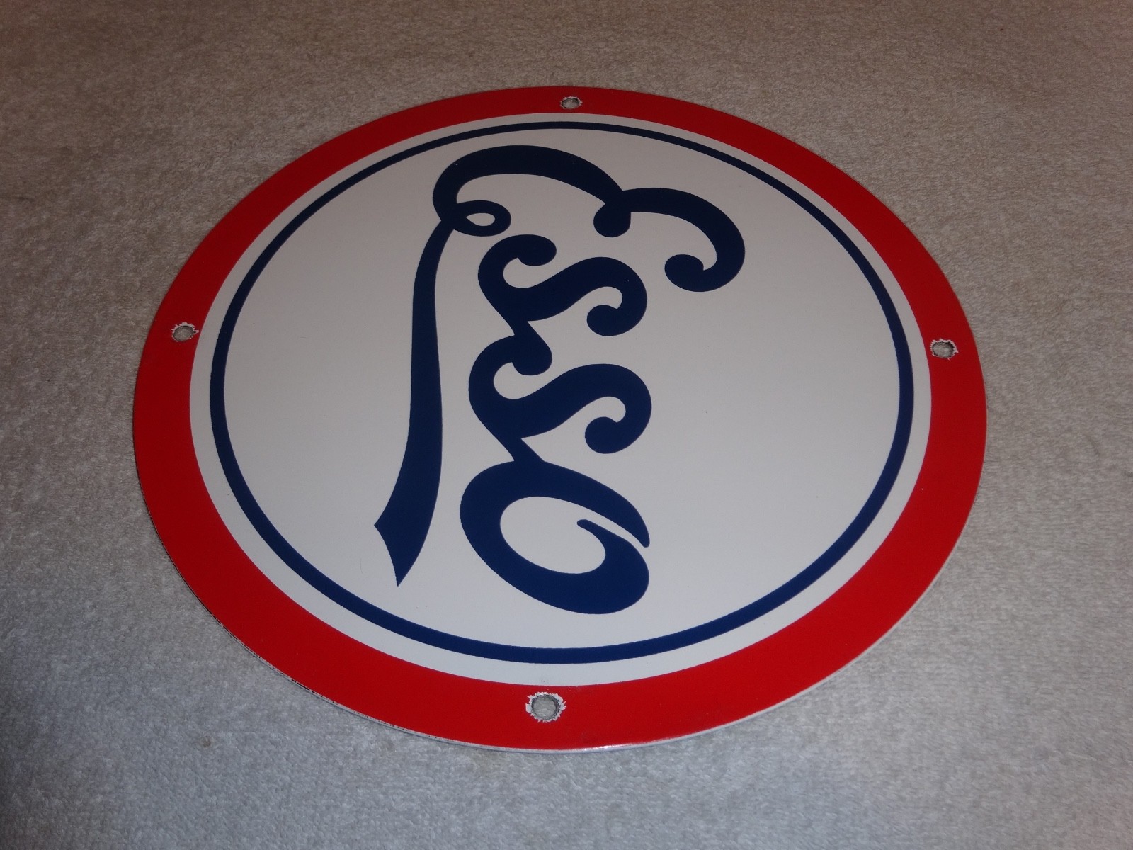 VINTAGE ESSO GASOLINE CURSIVE PORCELAIN METAL SERVICE STATION GASOLINE OIL SIGN!