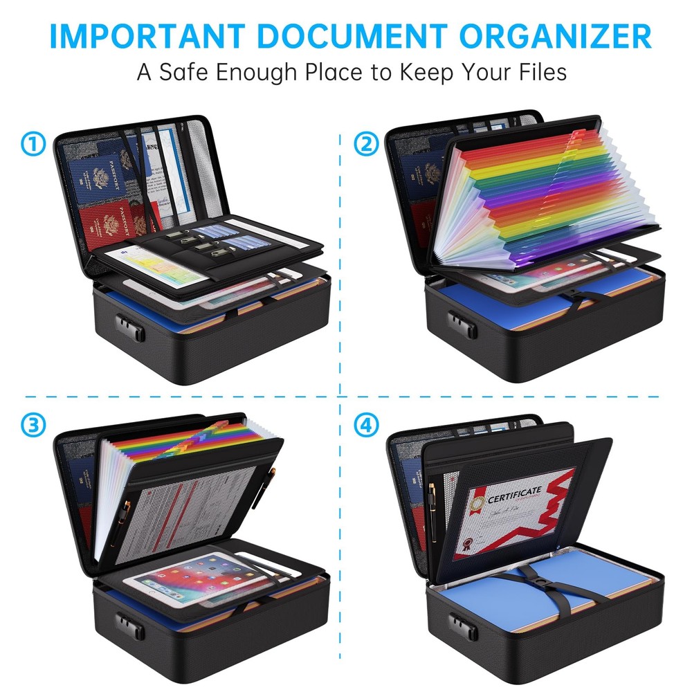 Fireproof Document Box with Lock 5200℉ Soft Case Fireproof Box with 25 Colorf...