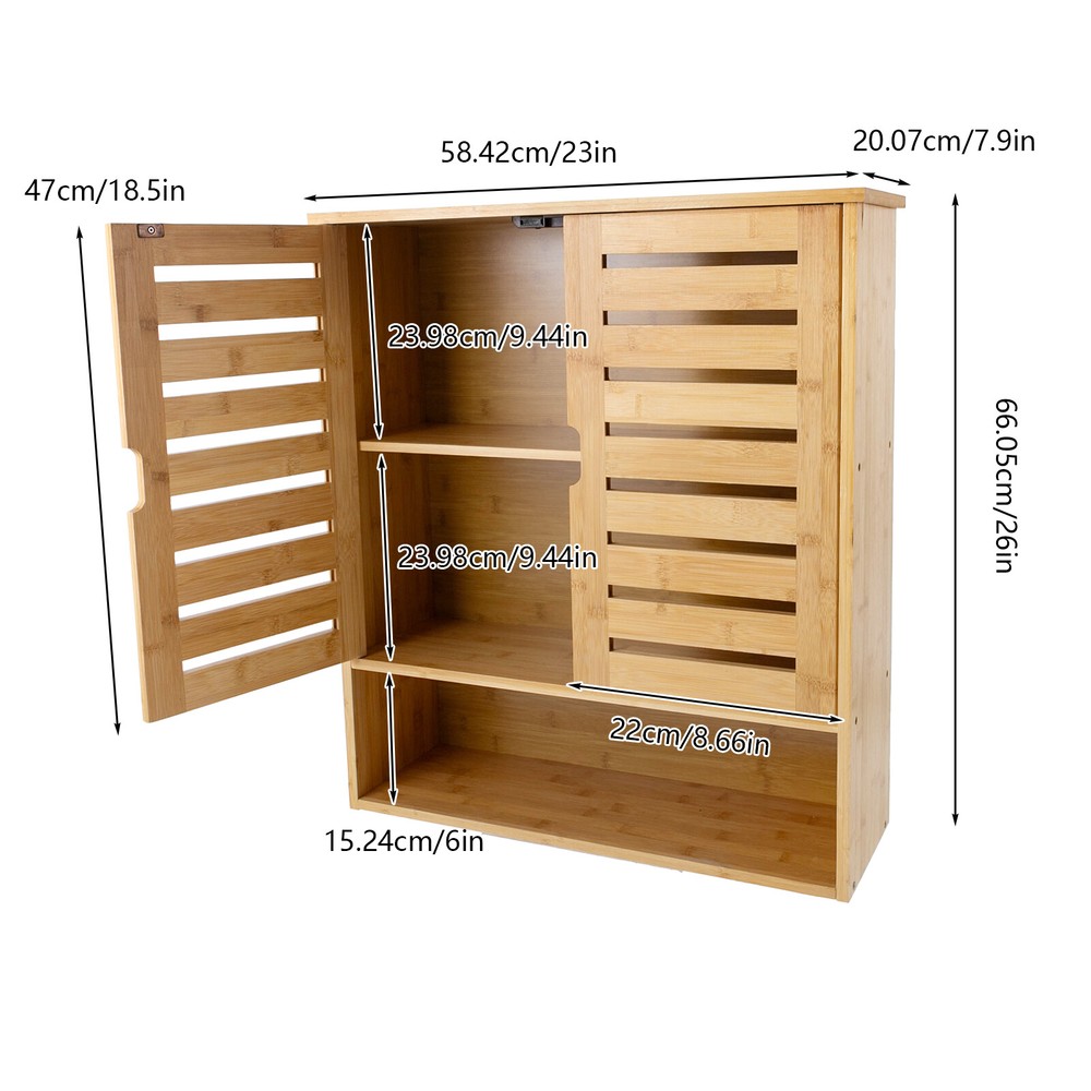 3-Layer Bamboo Storage Cabinets Modern Wall Mounted Decor Racks Storage Cabinets