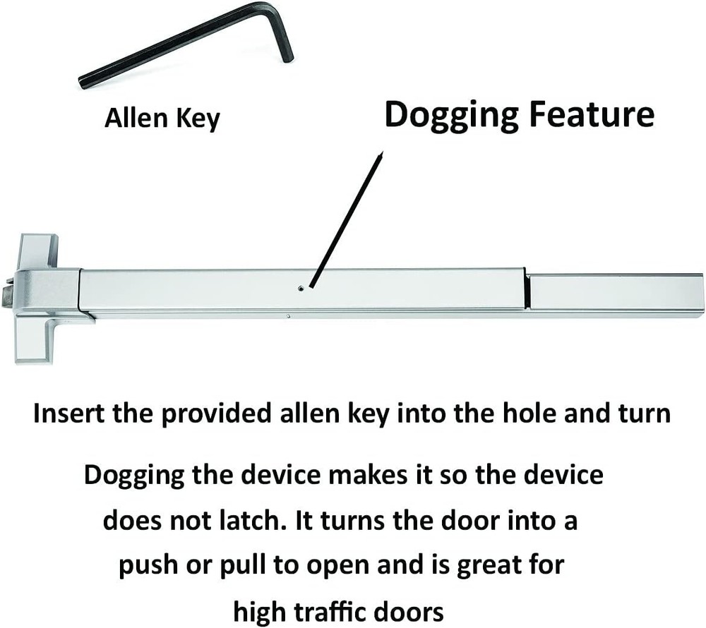 Push Bar Panic Exit Device Aluminum, with Exterior Lever