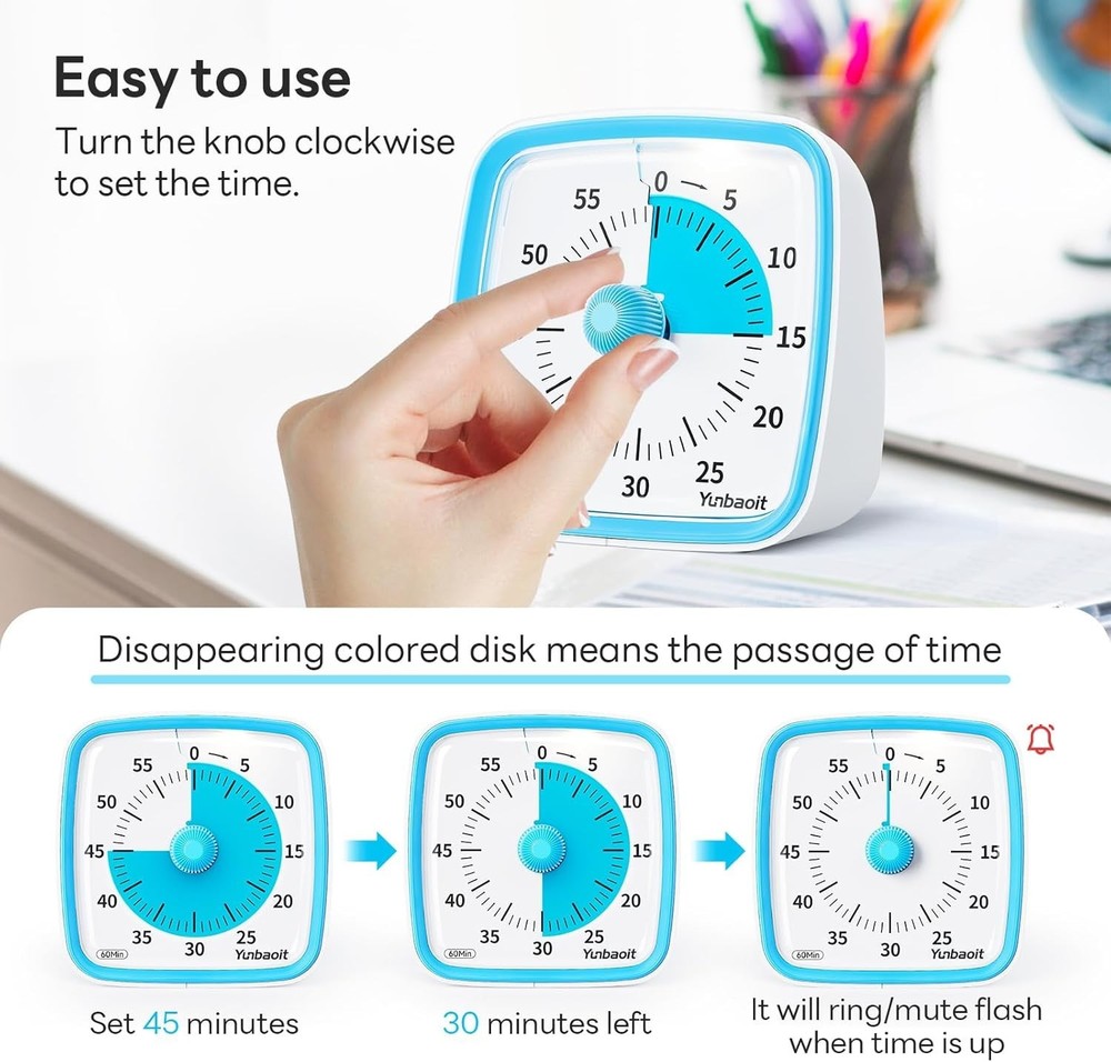 Visual Timer with Night Light, 60-Minute Countdown Timer for Kids and Adults,...