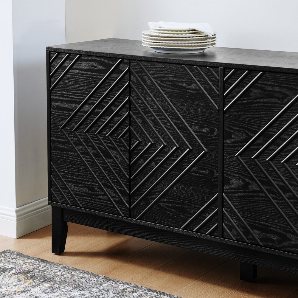 Mid Century Modern Buffet Cabinet Sideboard with Pattern & Adjustable Shelves