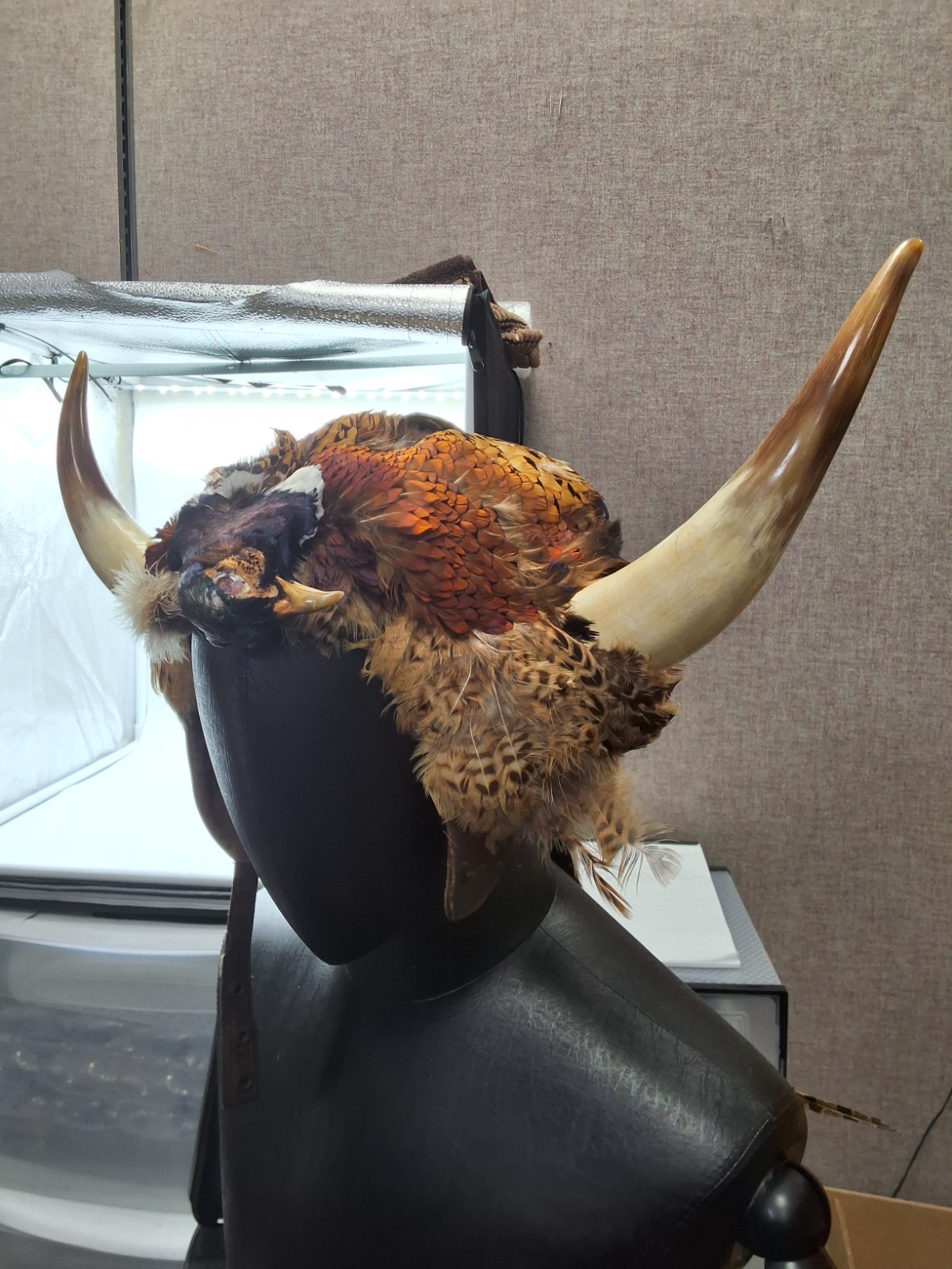 Novelty Taxidermy Leather Pheasant Viking Bomber Hat