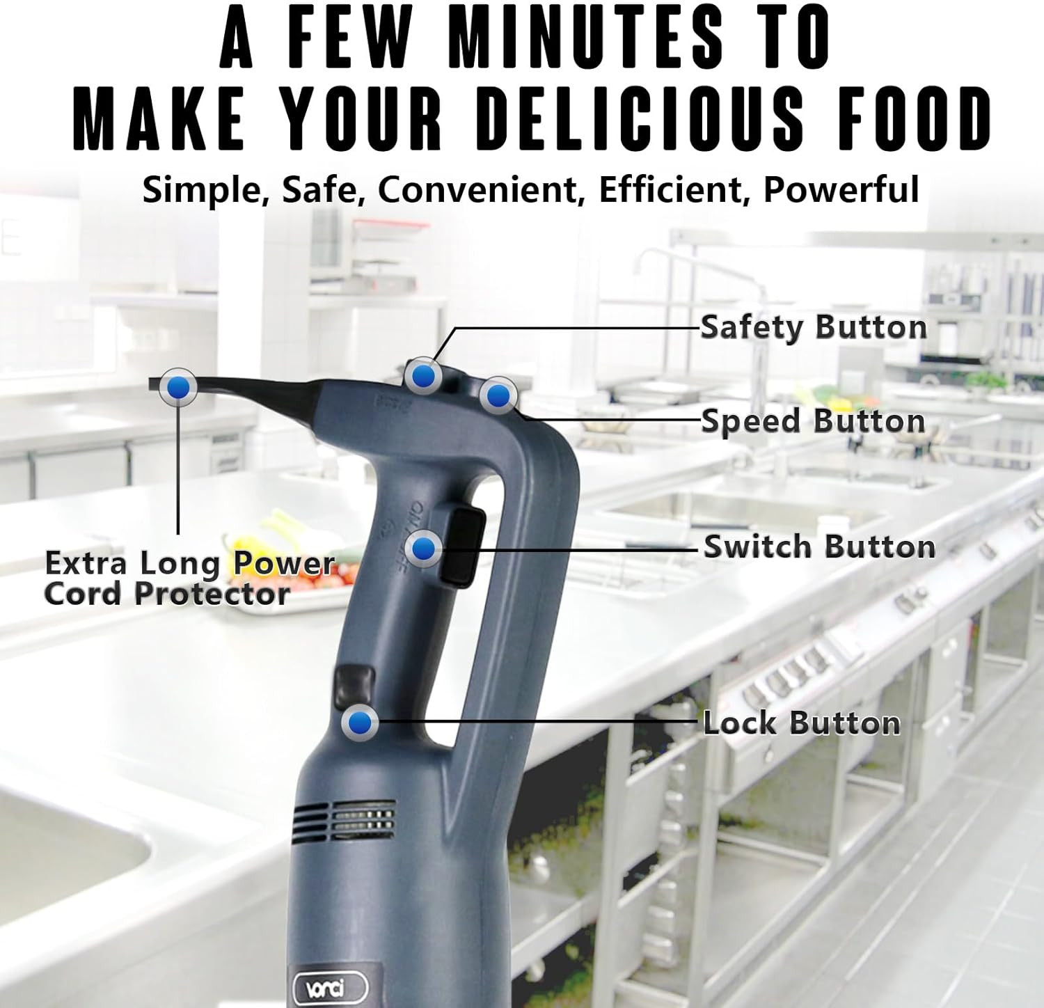 500W Commercial Immersion Blender, 16" SUS 304 Removable Shaft, Heavy Duty Power
