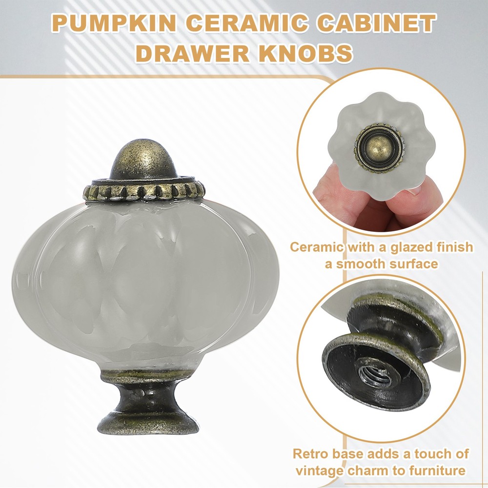 6 Packs Ceramic Knobs, Pumpkin Ceramic Cabinet Drawer Knobs, Retro White