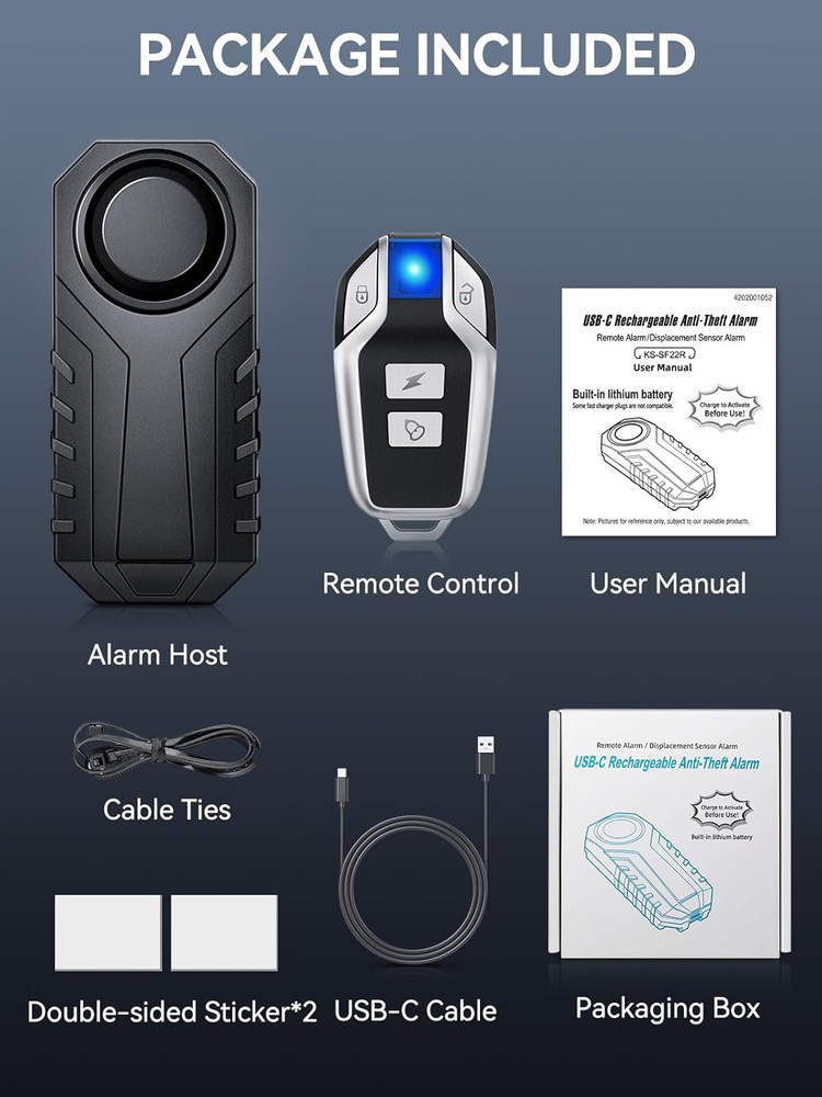 Upgraded Rechargeable Bike Alarm, Wireless Vibration Motion Sensor Antitheft Bik