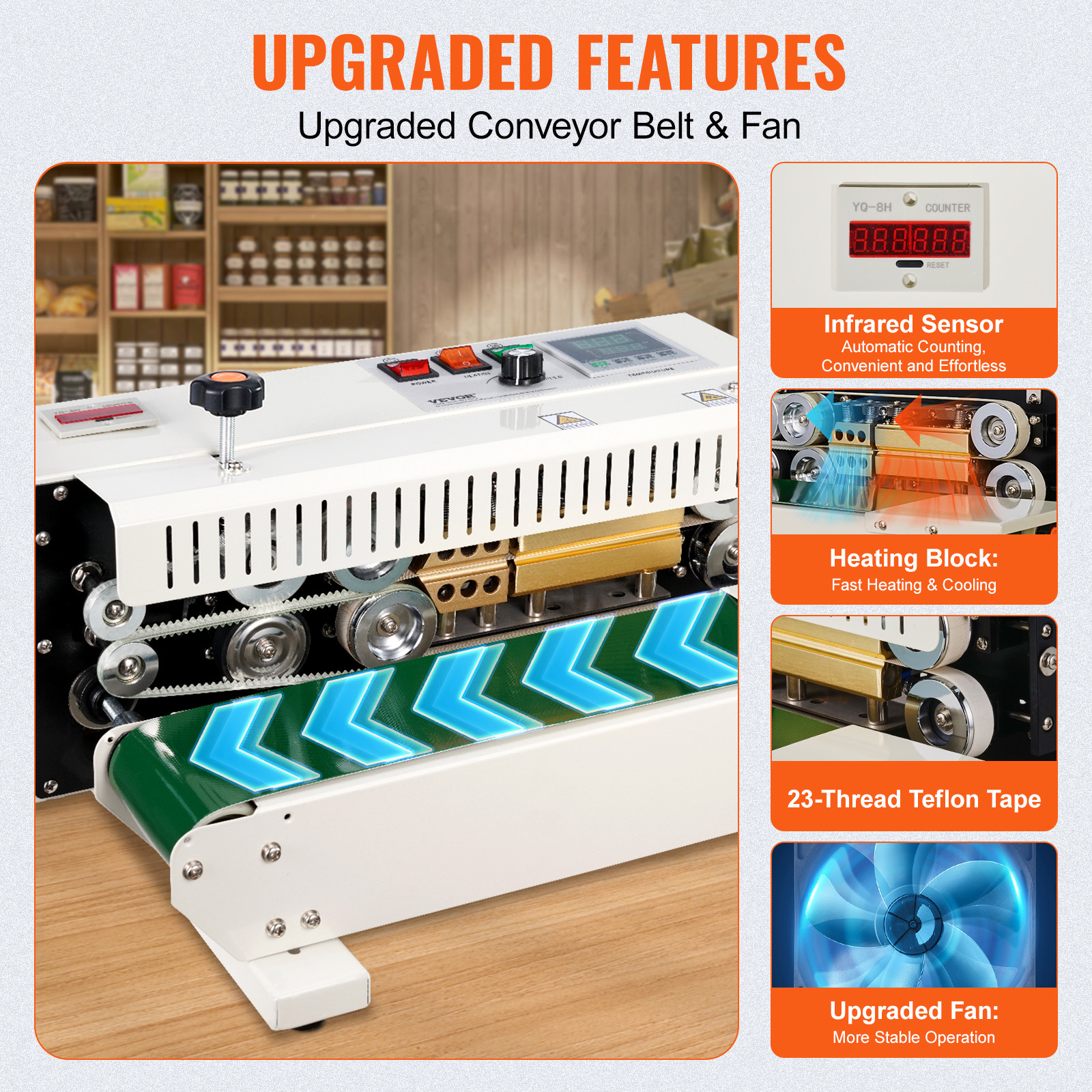 VEVOR Continuous Bag Band Sealing Machine Horizontal Band Sealer Count Function