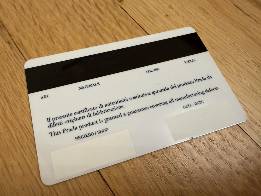 Authentic PRADA Milano Authenticity Certificate Card + Original Envelope