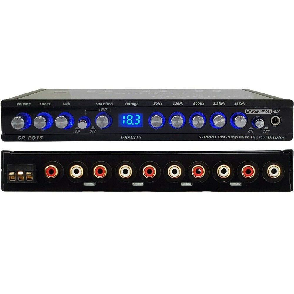 Gravity EQ15 1/2 Din Five Equalization Bands Car Audio Equalizer EQ Front, Re...