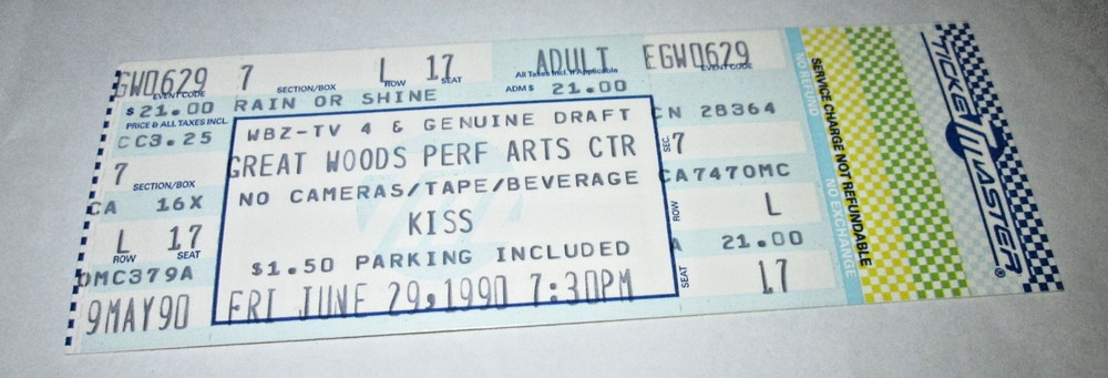 KISS MAY 9 1990 CONCERT TICKET STUB COMPLETE GREAT WOODS PERFORMANCE ARTS CENTER