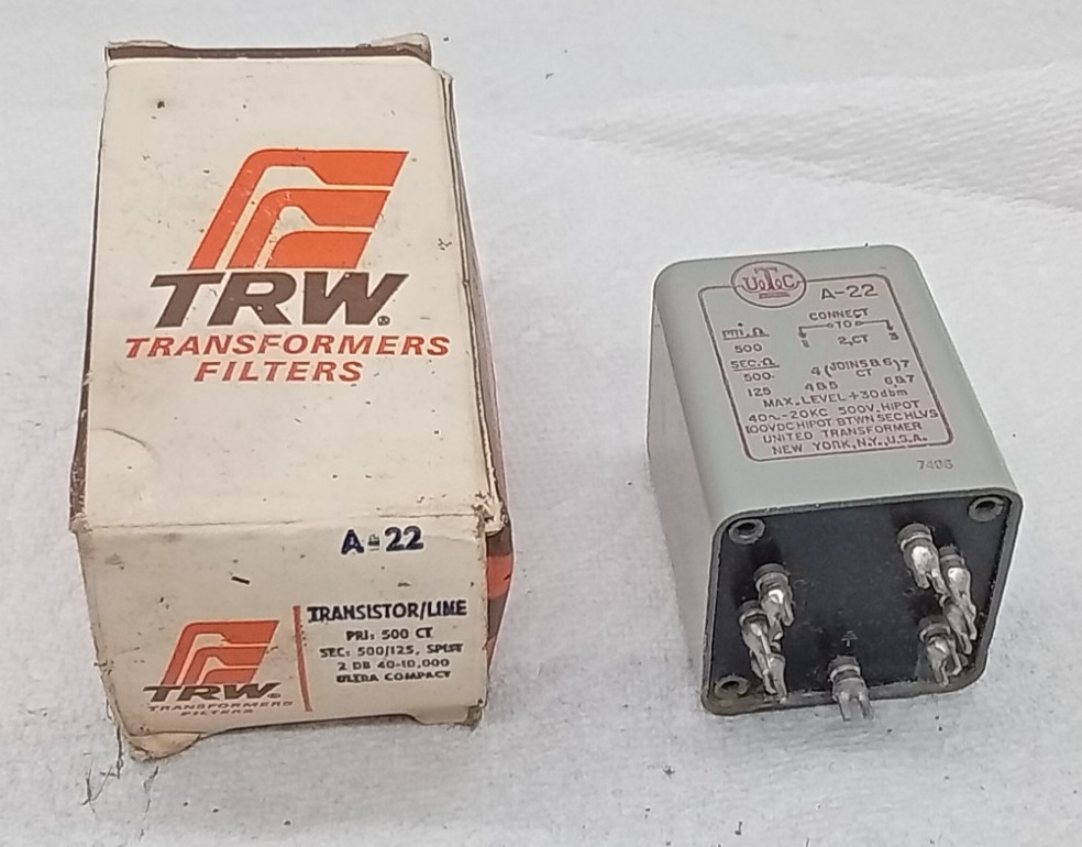 1 NOS UTC A-22 TRANSISTOR / LINE TRANSFORMERS 500 Ω C.T. - 500 / 125 SPLIT