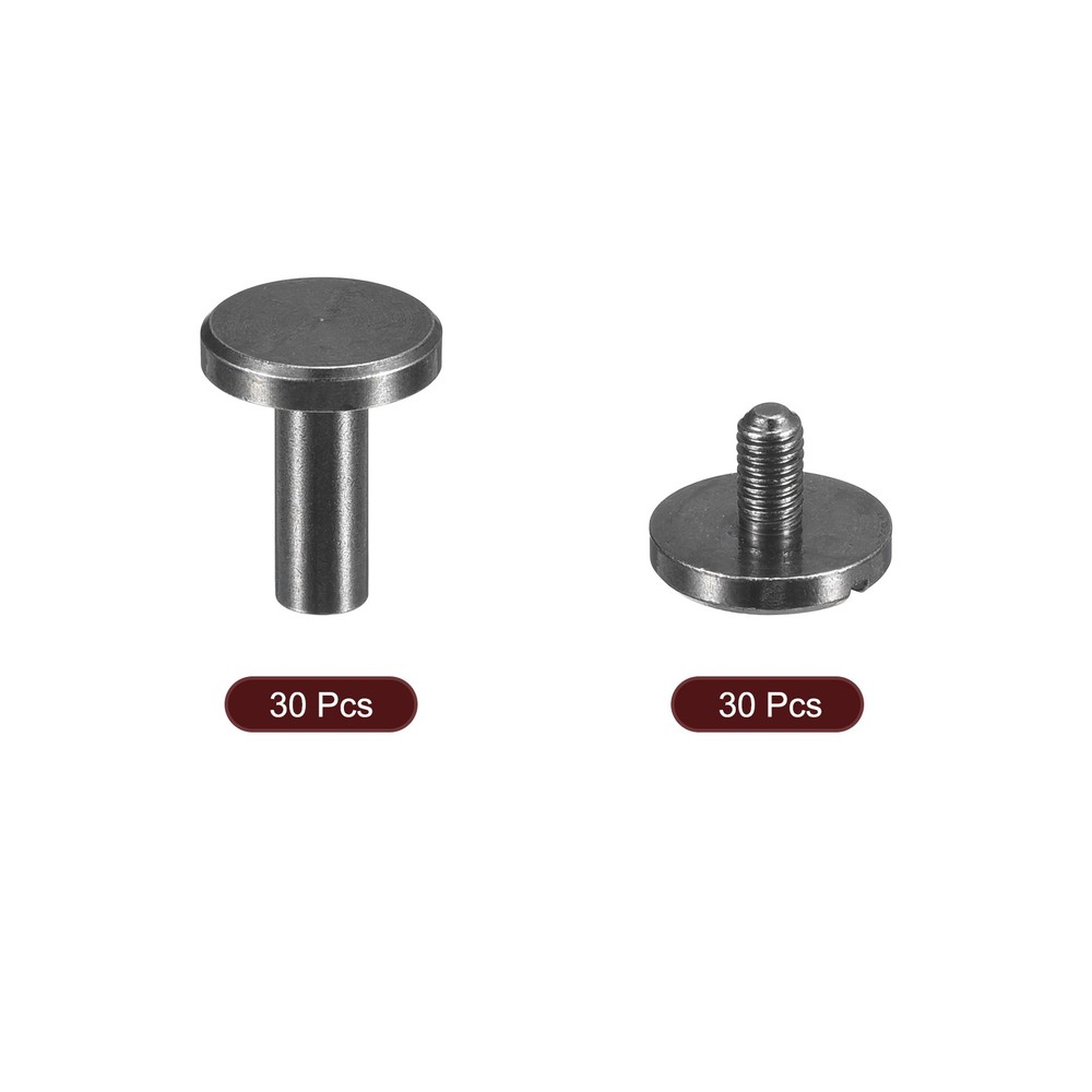 30Pack Brass Chicago Screws, 10x10mm Post Nail Stud Rivets, Black