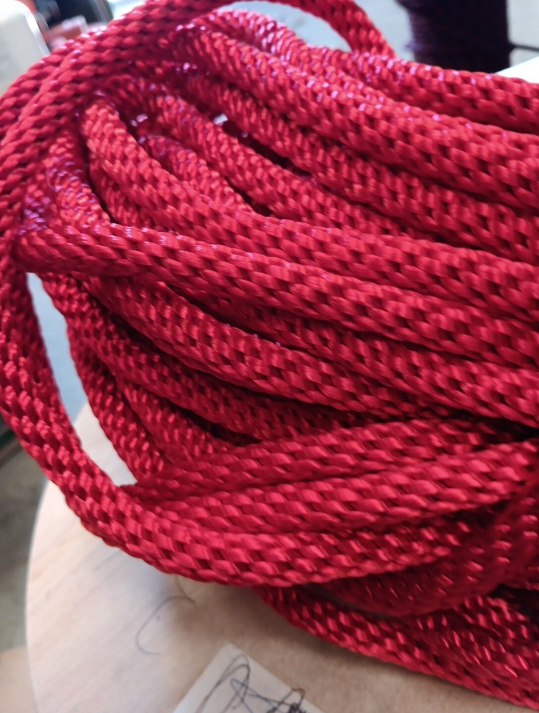 3/8” x 100ft. Solid Braid Polyester Rope. Made in USA. Red