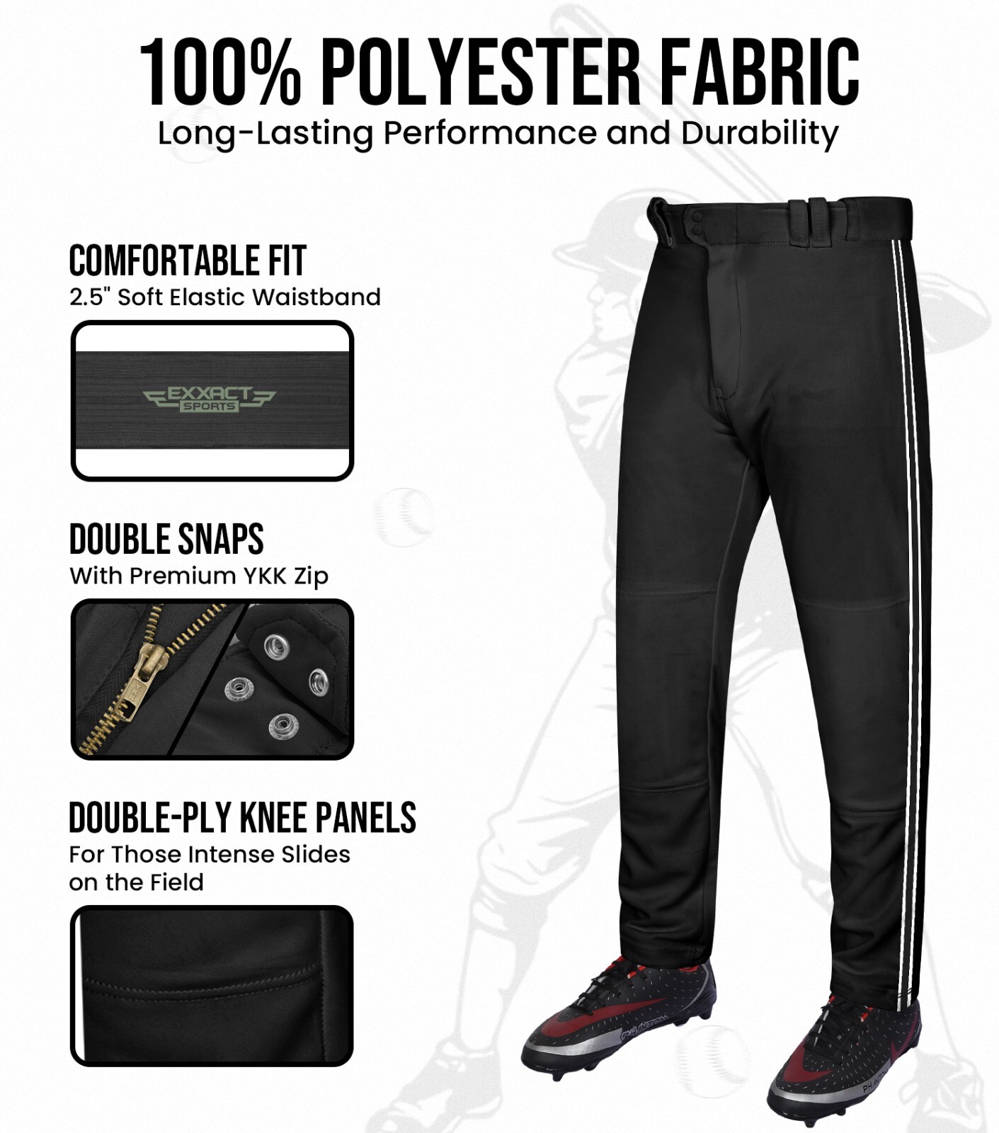 Exxact Sports Proline Full Length Baseball Pants Adult with Stripes For Men