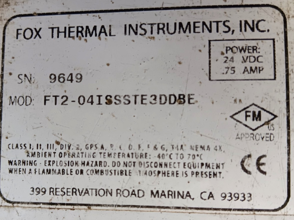 Fox Thermal Instruments Model FT2 Gas mass Flowmeter /Temperature Transmitter