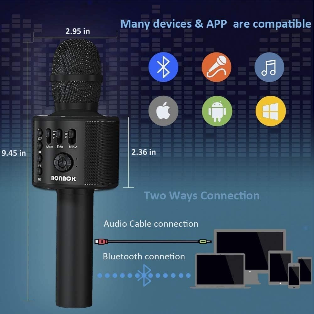 Wireless Karaoke Microphone with Custom Volume Control & SD Card Support
