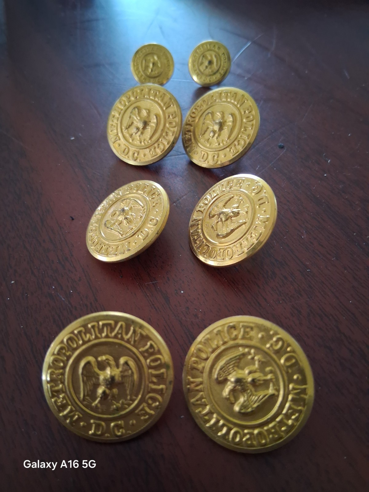 8 Gold Vintage Buttons Metropolitan Police D.C.