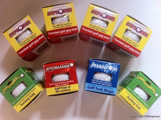 8 Assorted Trick Prank Golf Balls ~ Exploding,Unputtable,Phantom,Jet Streamer