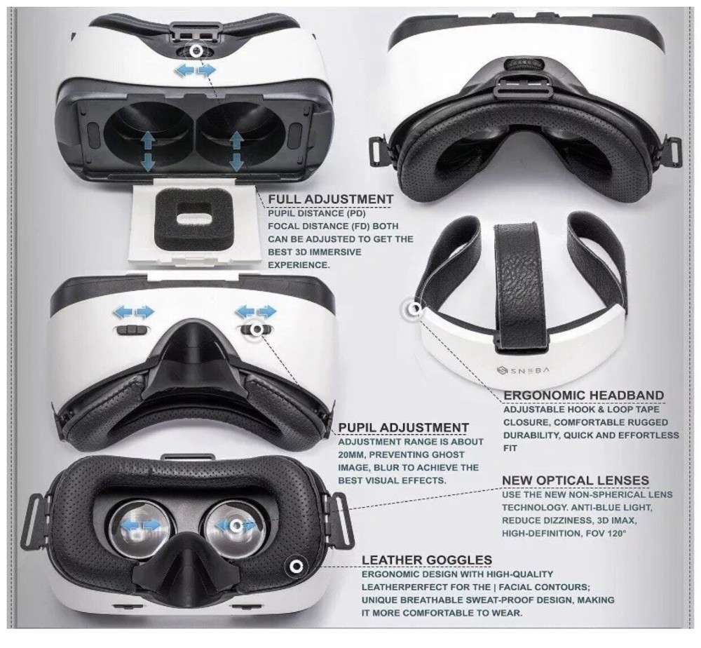 WapSter Vr Headset, Sneba White Virtual Reality, Headset VR Glasses