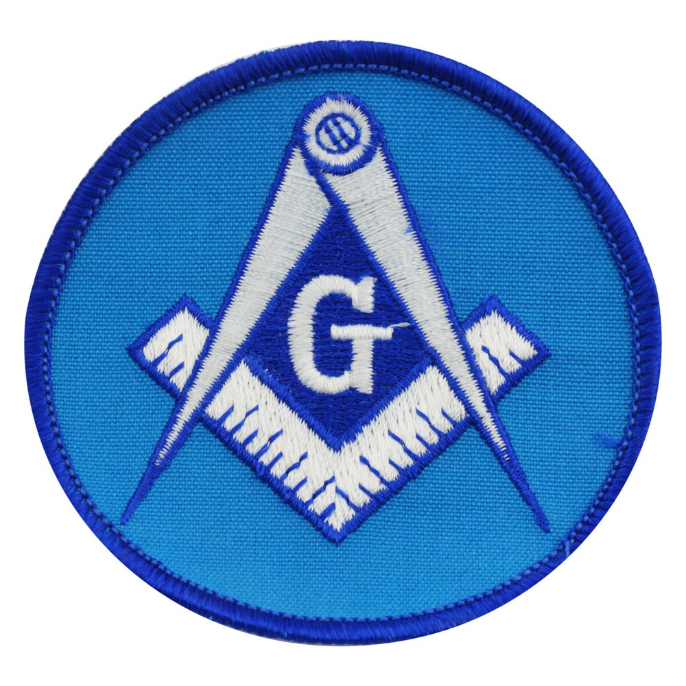 Square & Compass Round Embroidered Masonic Patch - [Blue & White][3'' Diameter]