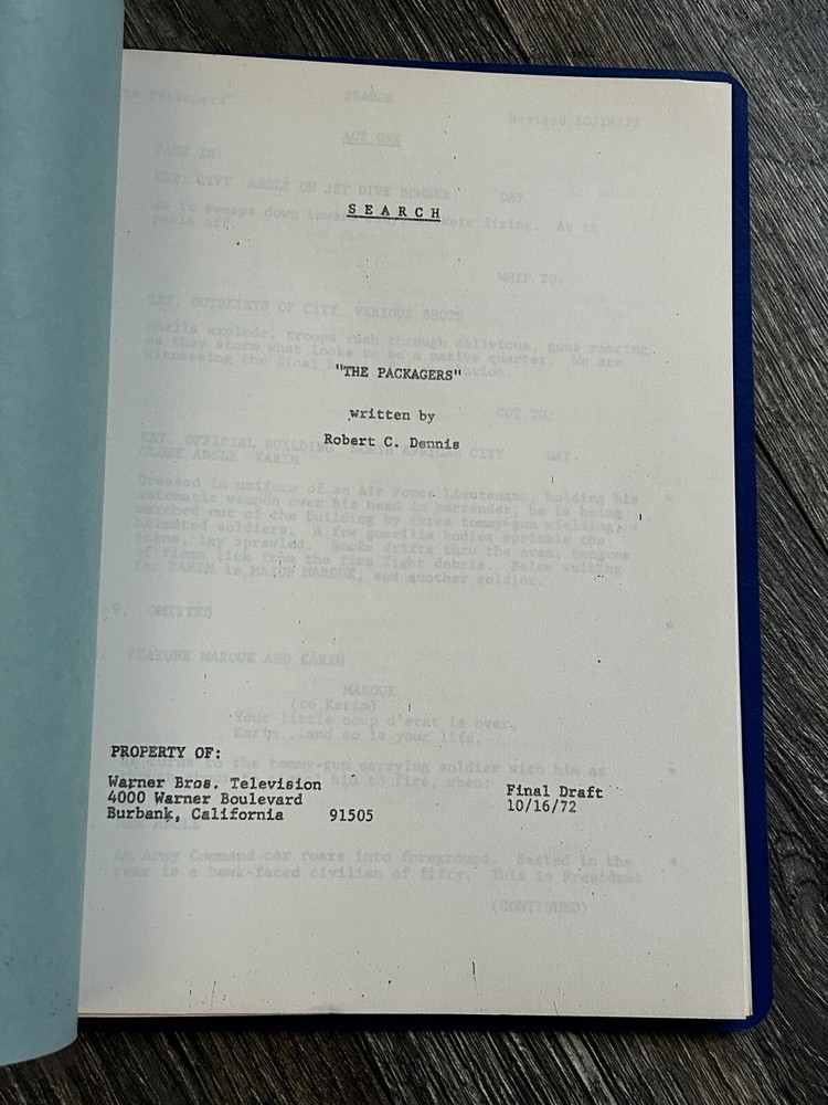 SEARCH TV Show Script The Packagers Final Draft Oct 16 1972 Robert Dennis