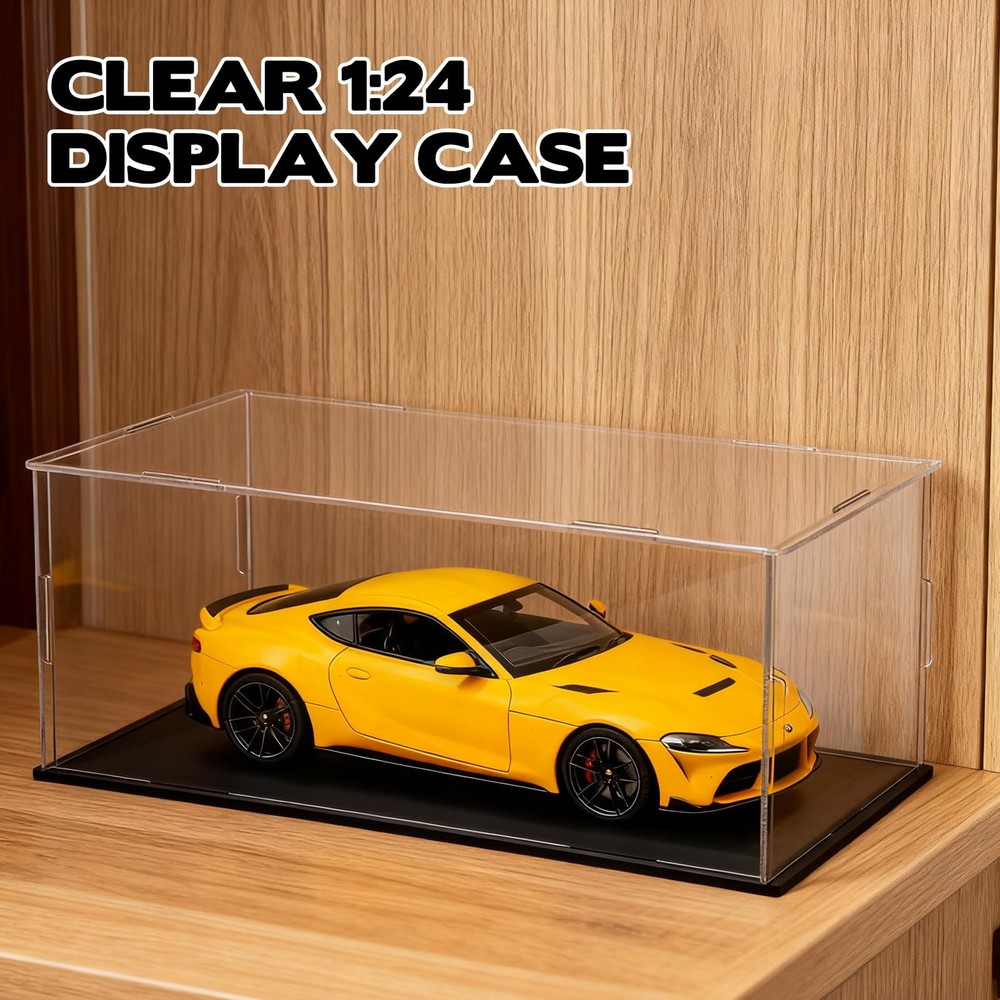 Acrylic Model Car Display Case W/ Plastic Base Storage Box 3PC 1:24 Scale