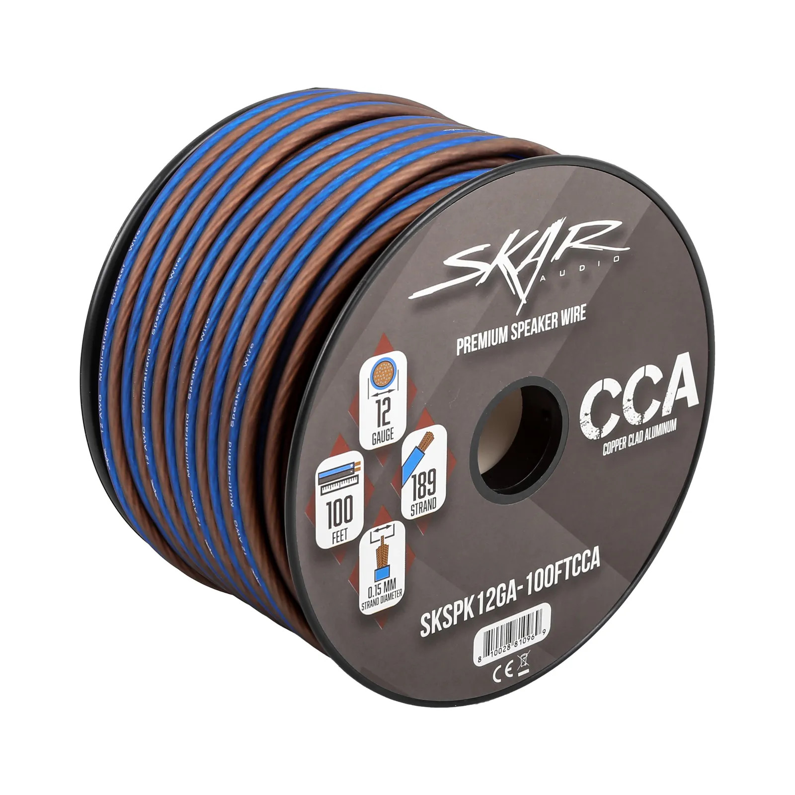 Skar Audio 12 Gauge CCA Car Audio Speaker Wire - 100 Feet (Matte Brown/Blue)