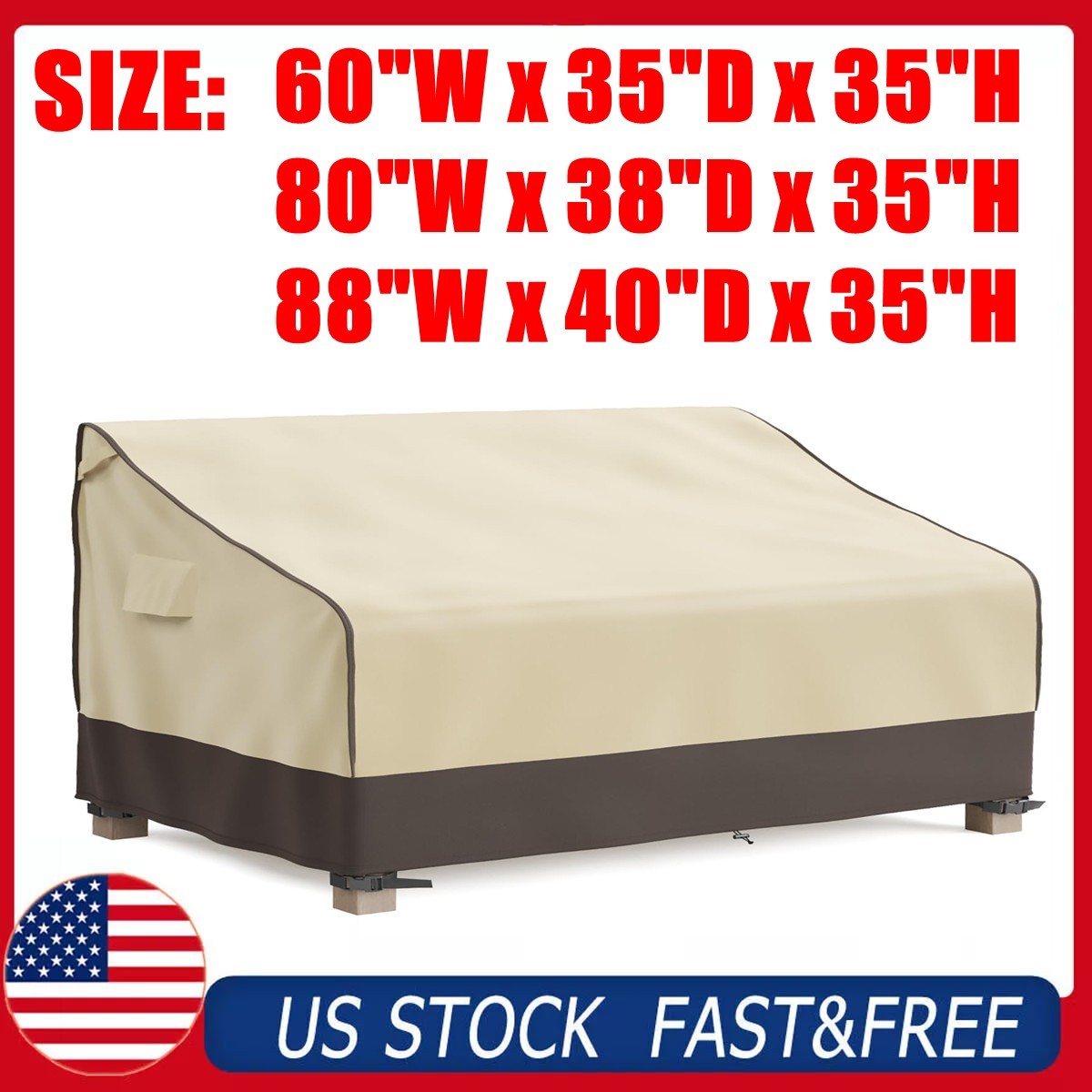 2-3 Seater Outdoor Sofa Cover Waterproof 60/80/88" Patio Couch Cover