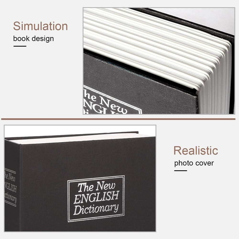 Elegant Black Dictionary Diversion Safe Lock Box with Key Control Security