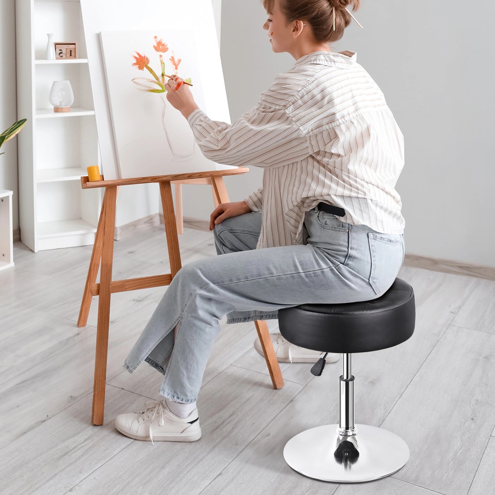 4PCS Adjustable Round Ottoman Stool Vanity Stool PU Leather Swivel Makeup Stool