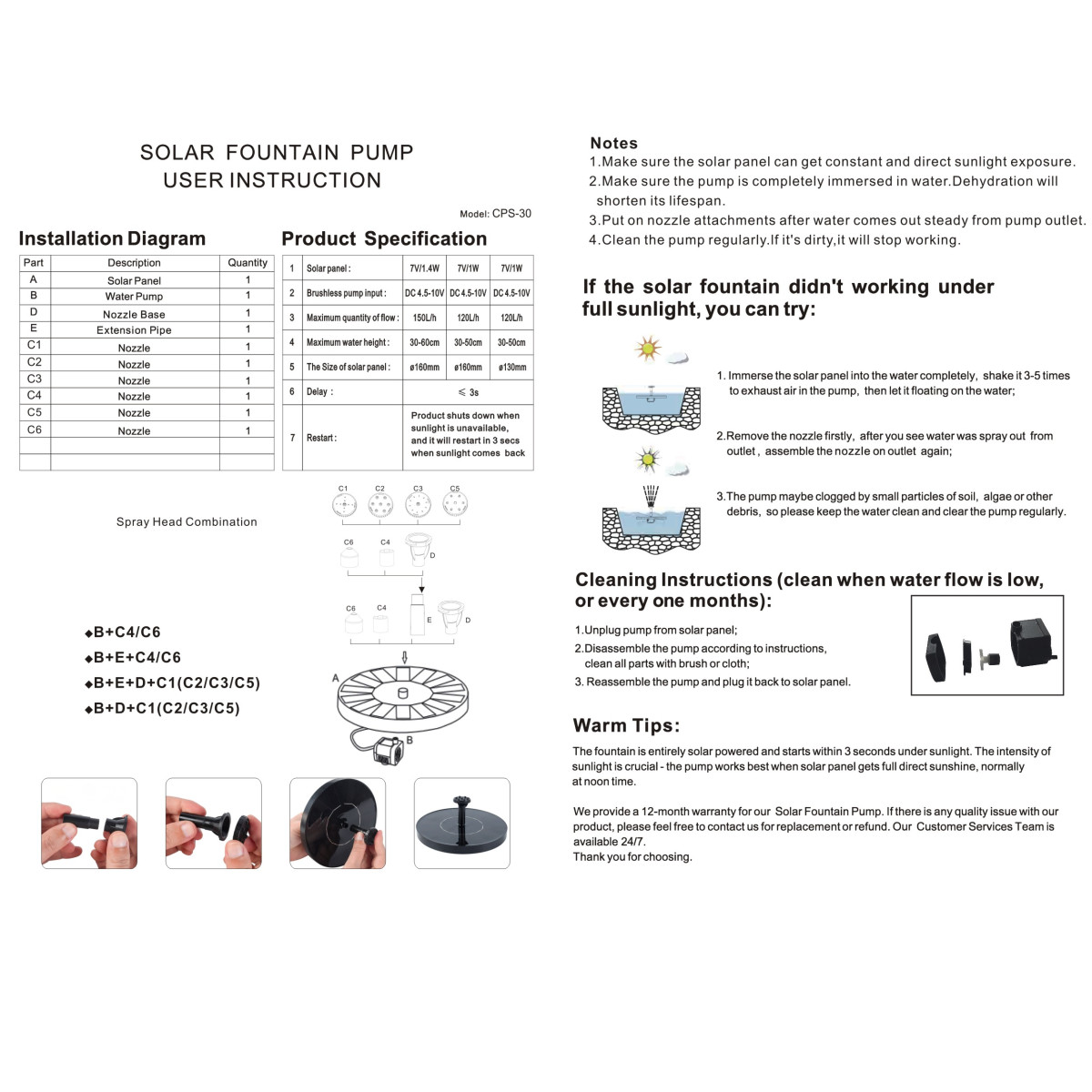 Solar Power Bird Bath Fountain Pump Upgrade 1.4W Solar Fountain 4 Nozzle