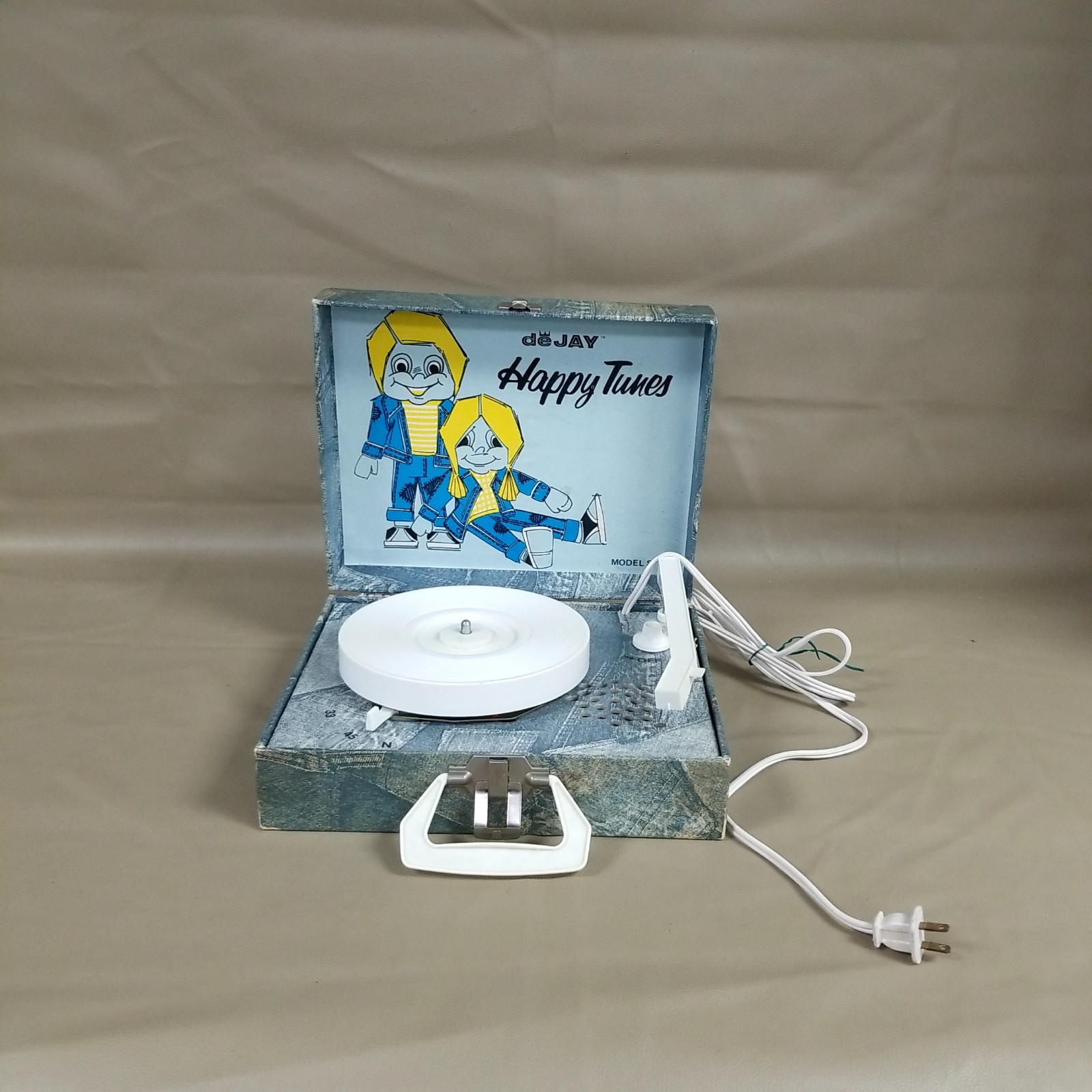 VTG deJay 'Happy Tunes' Portable Record Player #SP-11 Blue Jeans Denim Case